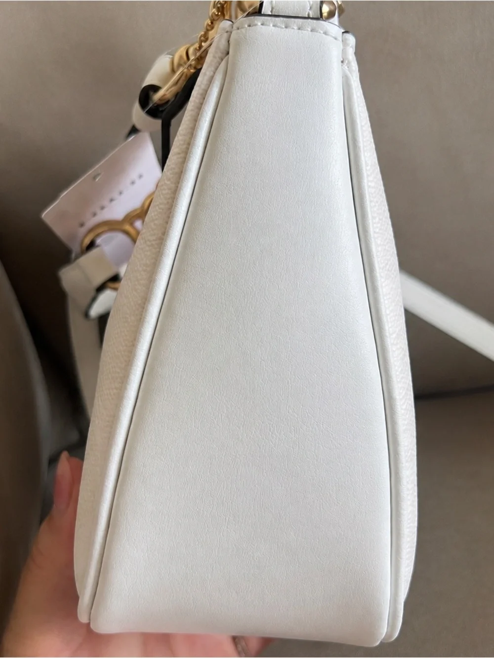 Coach White Signature Mini Shoulder Bag with Gold Chain